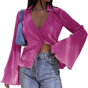 Vibrant Pink Flared Sleeve Blouse